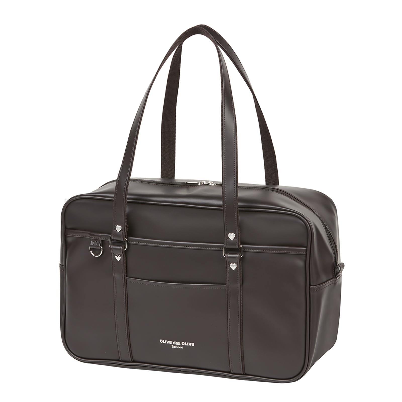 [オリーブ デ オリーブ スクール] スクールバッグ 合皮 タブレットPC用クッションポケット 19L 黒 クラウン刺繍(ベージュ） バッグ トートバッグ 通学 レディース 学生 肩掛け 高校生 中学
