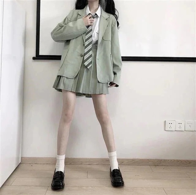 涼しく楽ちんセットアップスーツJK制服2024韓国ファッション 大学生スタイル JK制服 セーラー服 ジャケット＋ブラウス＋ネクタイ＋プリーツスカート四点セット