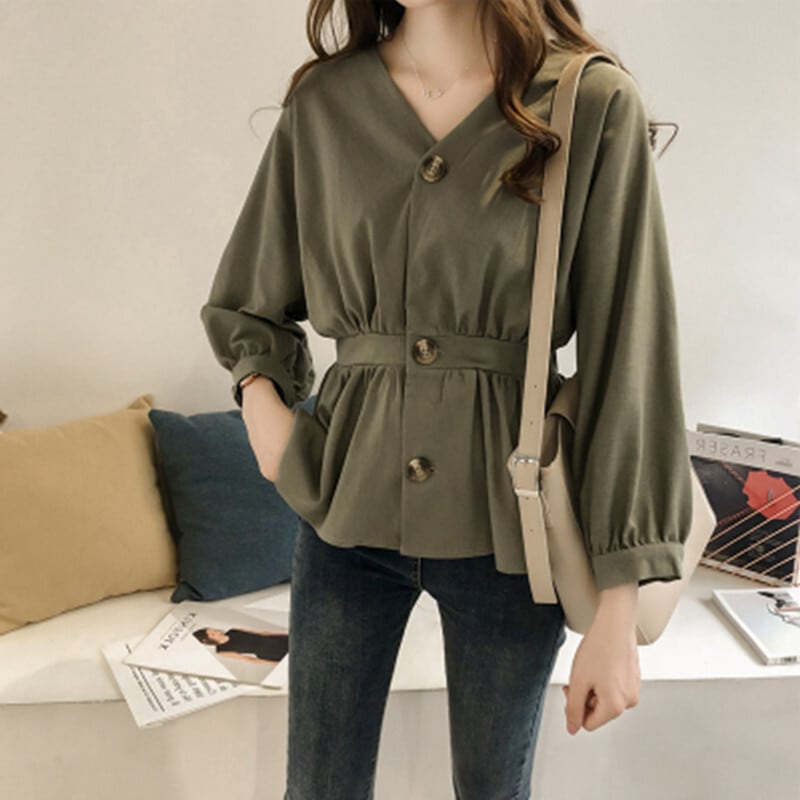 ネックペプラムブラウス トップス ブラウス 袖あり l Vネック ペプラム 前開き かわいい 大人可愛い きれいめ シンプル カジュアル 大人 おしゃれ お洒落 大人可愛い 大人女子 キュート 4,848円