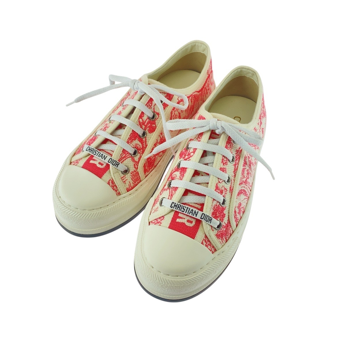 新品未使用 WALKNDIOR トワル ドゥ ジュイ ピンク ホワイト キャンバス/ラバー スニーカー ローカット レースアップ レディース 506846