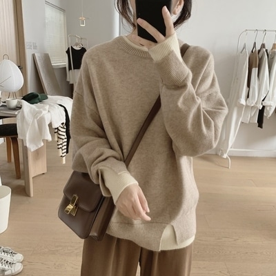 トップス カットソー ニットソー セーター 袖あり 長袖 キャメル ブラウン グレー ネイビー ブラック ゆる 大人 無地 上品 おしゃれ 主役級 存在感 春 秋 冬 10代 20代 30代 個性的