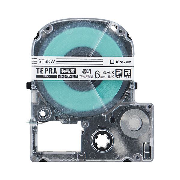 （まとめ） キングジム テプラ PRO テープカートリッジ 強粘着 6mm 透明／黒文字 ST6KW 1個 (×5セット)