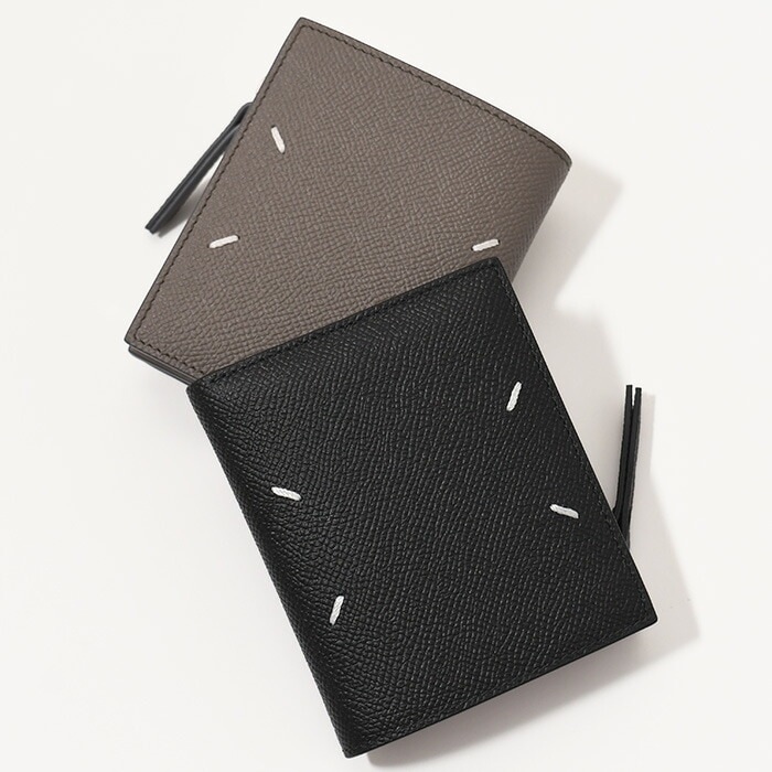 4ステッチ ZIP 2つ折り 財布 メンズ SA1UI0020 P4745 ミニ財布 折りたたみ財布 ブラック グレー レザー