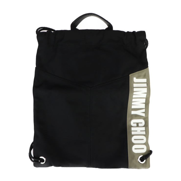 超美品 JIMMY CHOO ジミーチュウ リュック・デイパック - MARLON マーロン ナイロンキャンバス×レザー ブラック バックパック 巾着型 2WAY トートバッグ【本物保証】