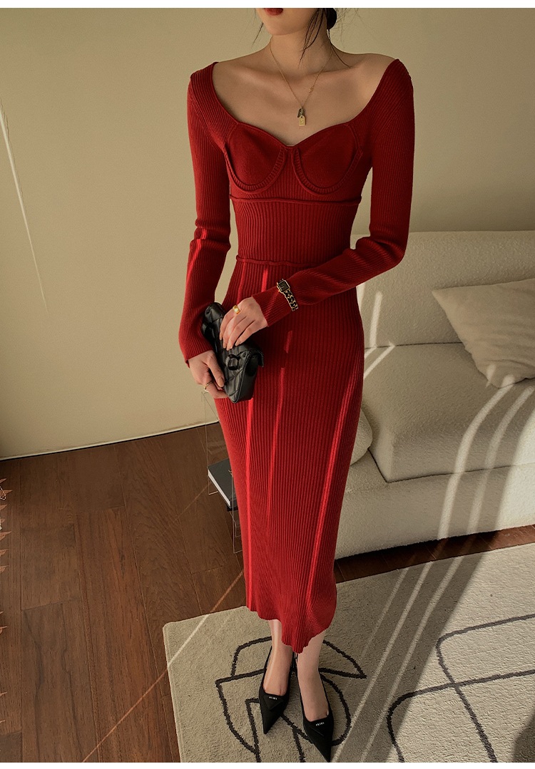 レディース ファッション エレガント セーター ドレス 秋 ウエスト ミッドレングス ニット ドレス 女性 ボトム レッド ＳL かわいい 大人可愛い きれいめ シンプル カジュアル 大人 上品 9,900円