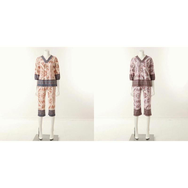 2枚入りポリ起毛花ボーダーナ염女性室内着セット2SET VEVSG