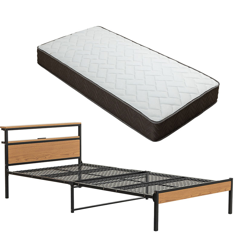 宮棚付きベッド ポケットコイルマットレス付き ベット セミダブル コンセント付き 宮棚 宮付きナチュラル ブラウン