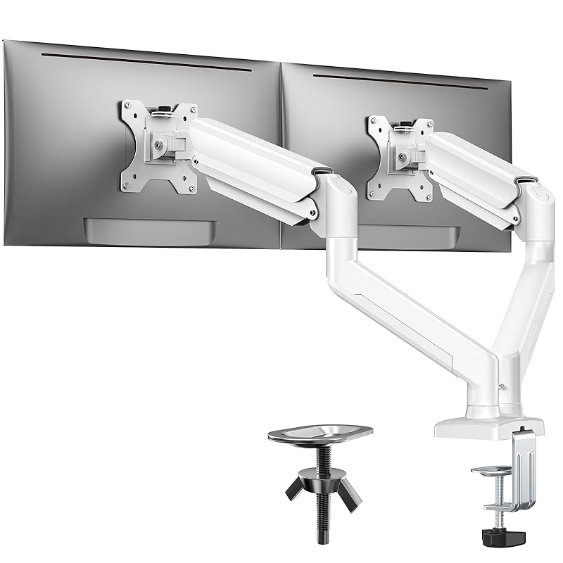 ErGear モニターアーム デュアル 2画面 白 ホワイト 1732インチ対応 耐荷重10kg ガススプリング式 ディスプレイアーム PCアーム ロング VESA 75x75mm 100x100m