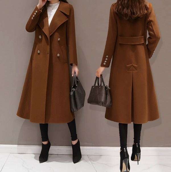 アウター コート ロングコート 長袖 襟付き スリム デザイン ボタン ダブルブレスト 美ライン ニュアンス カラバリ スタイルアップ ロマンチック 暖かい かわいい 大人可愛い きれいめ シンプル