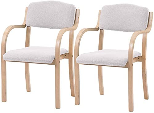【送料無料】 椅子 2脚セット (グレ クッション座面 ファブリック レジャー 天然木脚 木製 肘掛け ダイニング 椅子