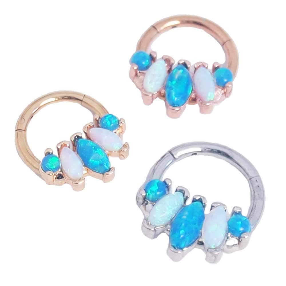 ボディピアス 5マーキーズ＆オパール フープ セグメントリング 16G クリッカー ワンタッチ