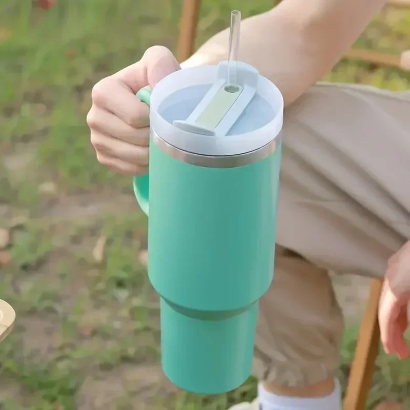 スポーツ用ハンドルストロー付き真空フラスコステンレス鋼断熱ウォーターボトルサーマルコーヒーカーカップ冷温マグ40オンス304 - AliExpress 15