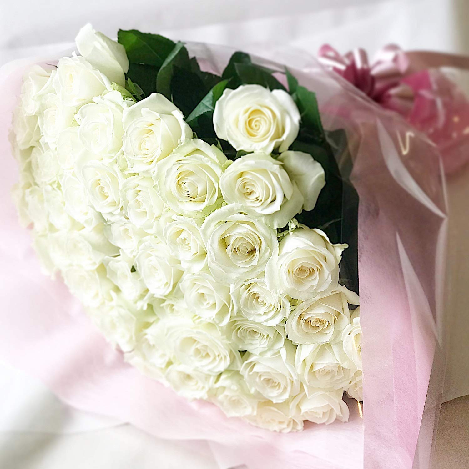 BisesFlower(ビズフラワー)【クール便出荷】国産 白バラ 50本 花束 お祝い プレゼント プロポーズ 結婚式