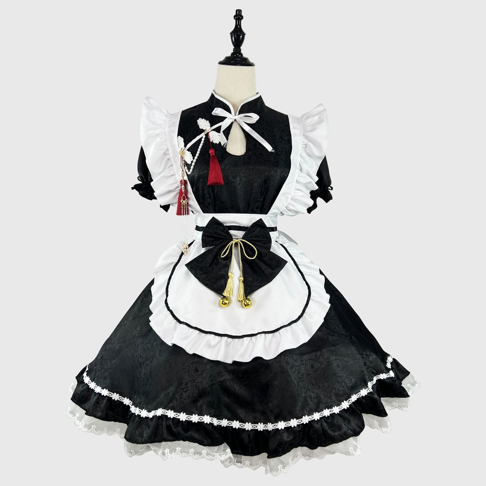 ロリータドレス 2024 春夏 新作 ポンポンスカート ワンピース 大きい メイド服