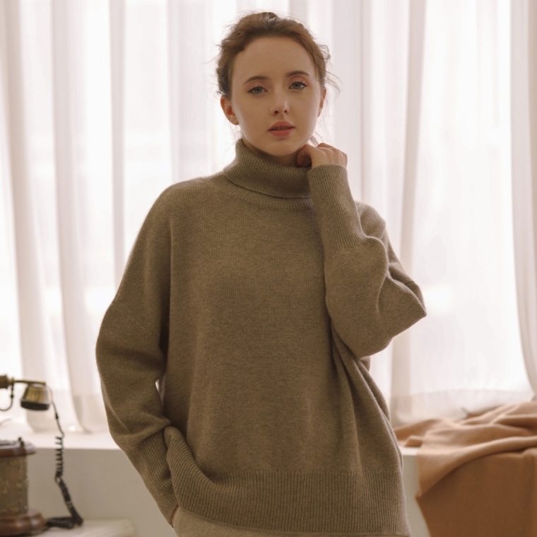 [LJ CASHMERE] Ruzfit Knit Turtle Neck_Brown /cashmere100%cashmere