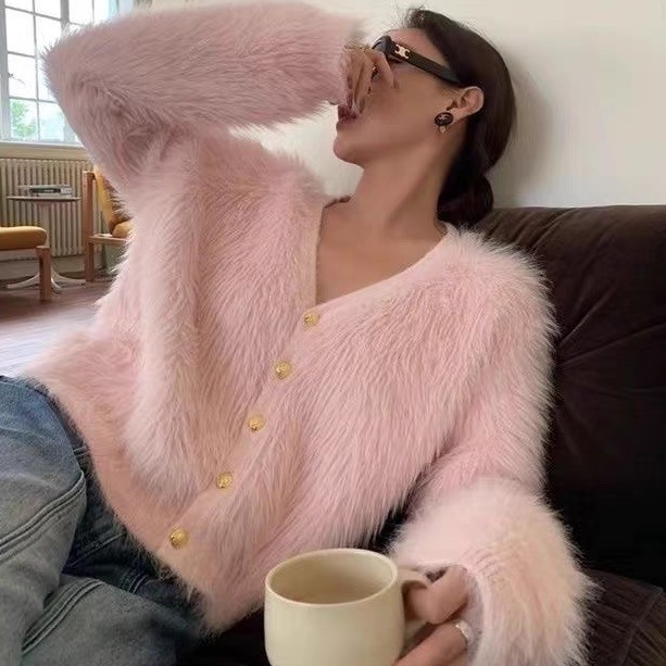 シャギーニットカーディガン シャギーニット カーディガン シャギー カーディガン ピンク 黒 ブラック ベージュ 韓国 オルチャン レディース ふわふわカーディガン ピンクカーディガン ふわふわ