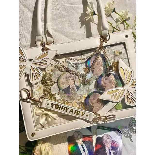 痛バッグ 痛バ 蝶々自由取り付け 2way ぬいぐるみつ入り 缶バッジ入り オタク トートバッグ オタ活 推し活 ライブ用