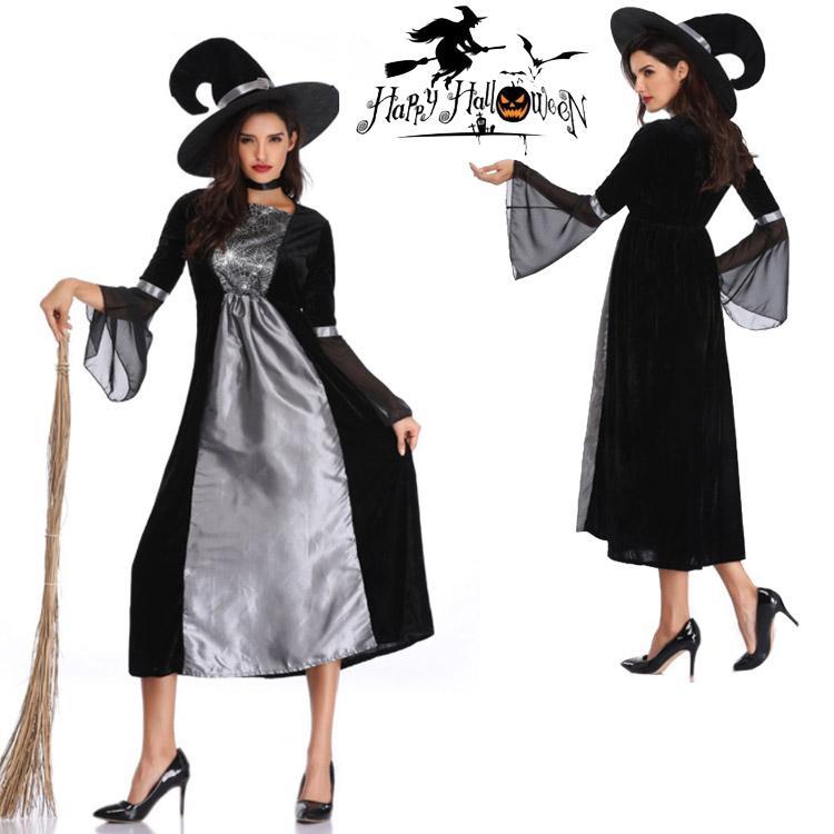 ハロウィン コスプレ 魔女 レディース 衣装 仮装 オシャレ コスム 女性 大人用 演出 魔法使い クイーン コスプレ衣装 かわいい 黒 セット ワンピース 帽子