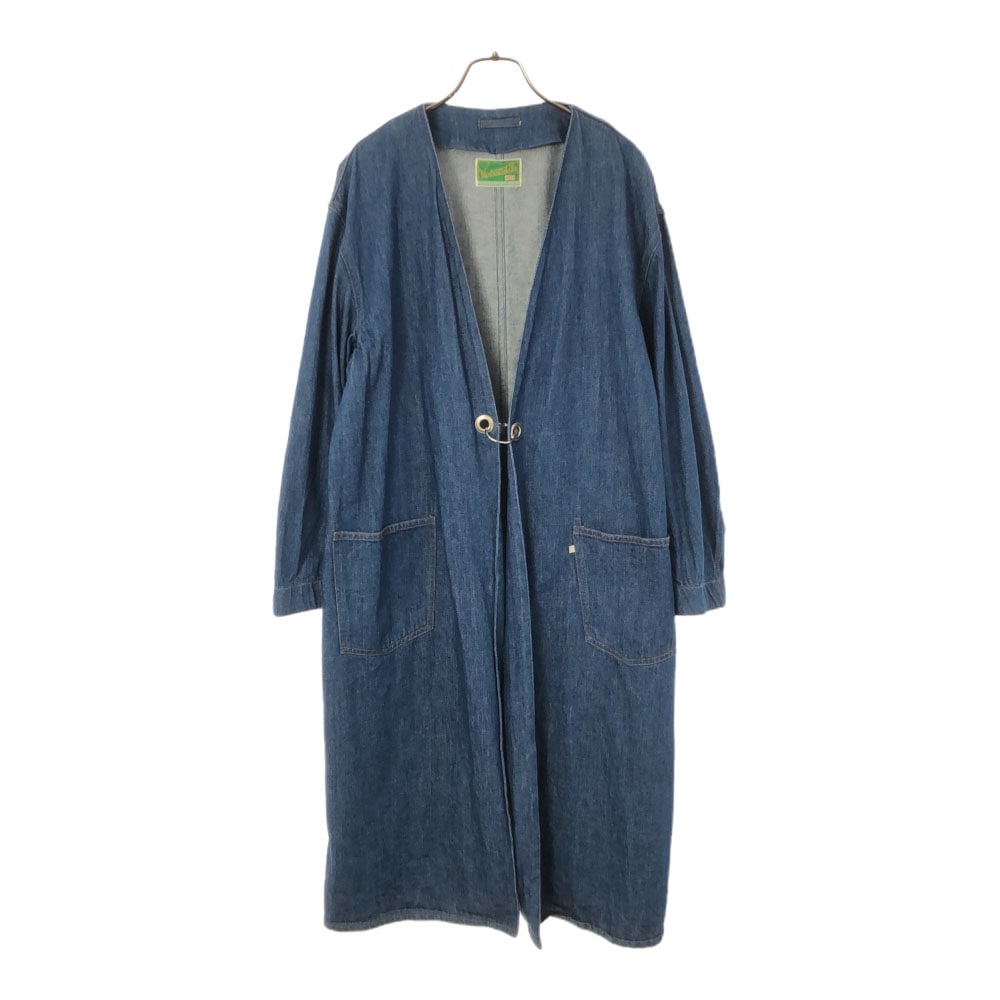 日本製 ノーカラー ロング デニムコート F レディース