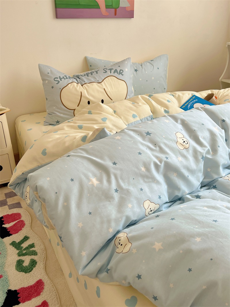 li Meng Star Wish Puppy Cute 40カウントピュアコットン4点セットコットンシーツキルトカバー寮寝具