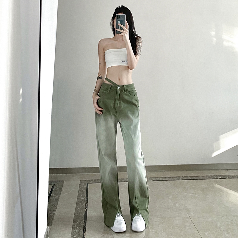 ボトムス パンツ Gパン ズボン ストレートパンツ デニムパンツ スリット ポケット ベルト ハイウエスト デニム カラーデニム 大人可愛い カジュアル おしゃれ かっこいい 大人女子 こなれ感