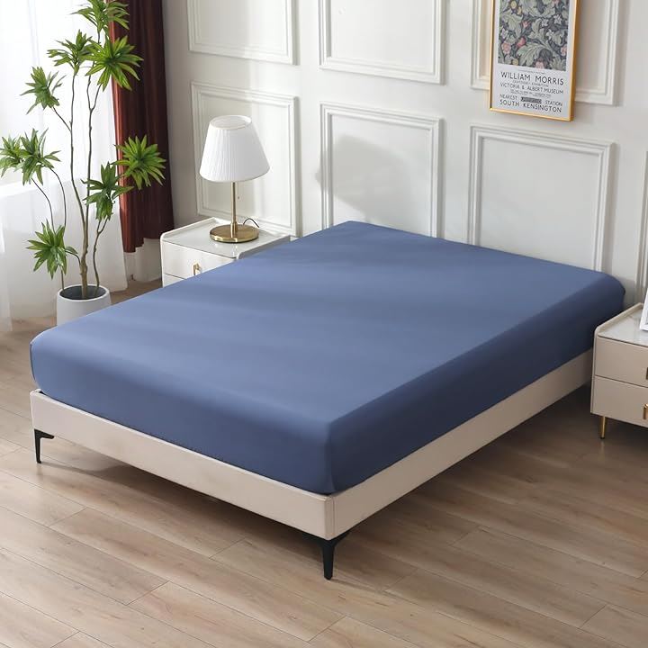 ボックスシーツ オーストラリア綿100% ホテル仕様 サテン調 おしゃれ(ネイビー, 「ボックスシーツ」ダブル) 5,046円