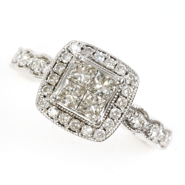 K14 14金 WG ホワイトゴールド リング 指輪 9.5号 ダイヤ ジュエリー 中古