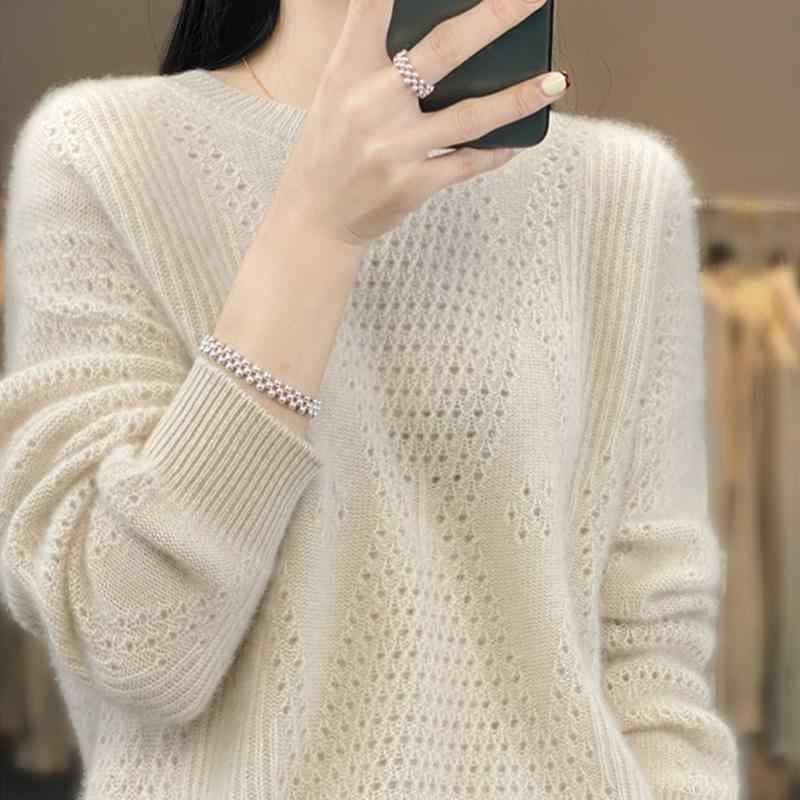 セーター レディース 秋冬 ラウンドネック 大きいサイズ ニット トップス プルオーバー 韓国 模様編み カジュアル 普段使い お出かけ ベージュ 紫