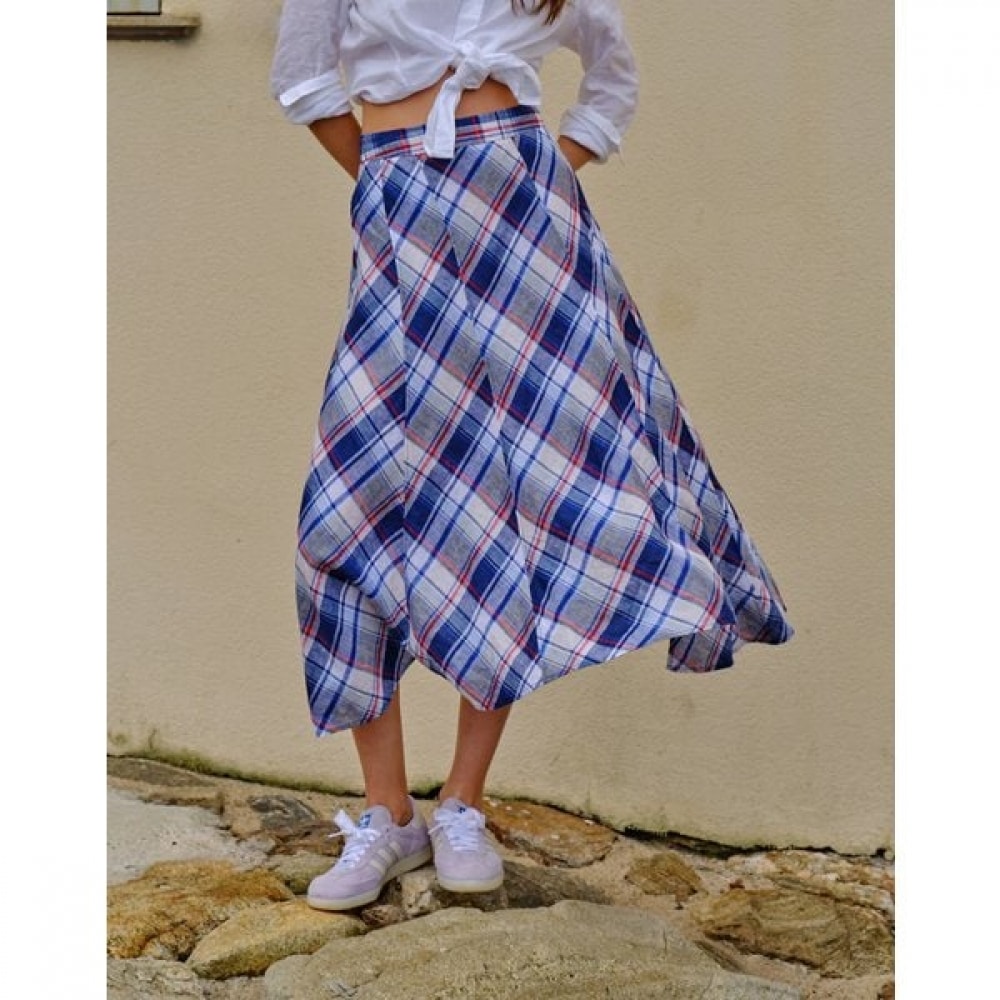 [25SS] リネンマドラスチェックスカート ブルー HSSK5B301B2