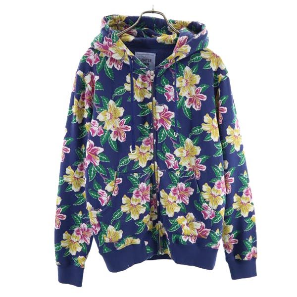ジェントルマン 日本製 花柄 長袖 ジップパーカー M 紺×黄×ピンク GENTLEMAN メンズ