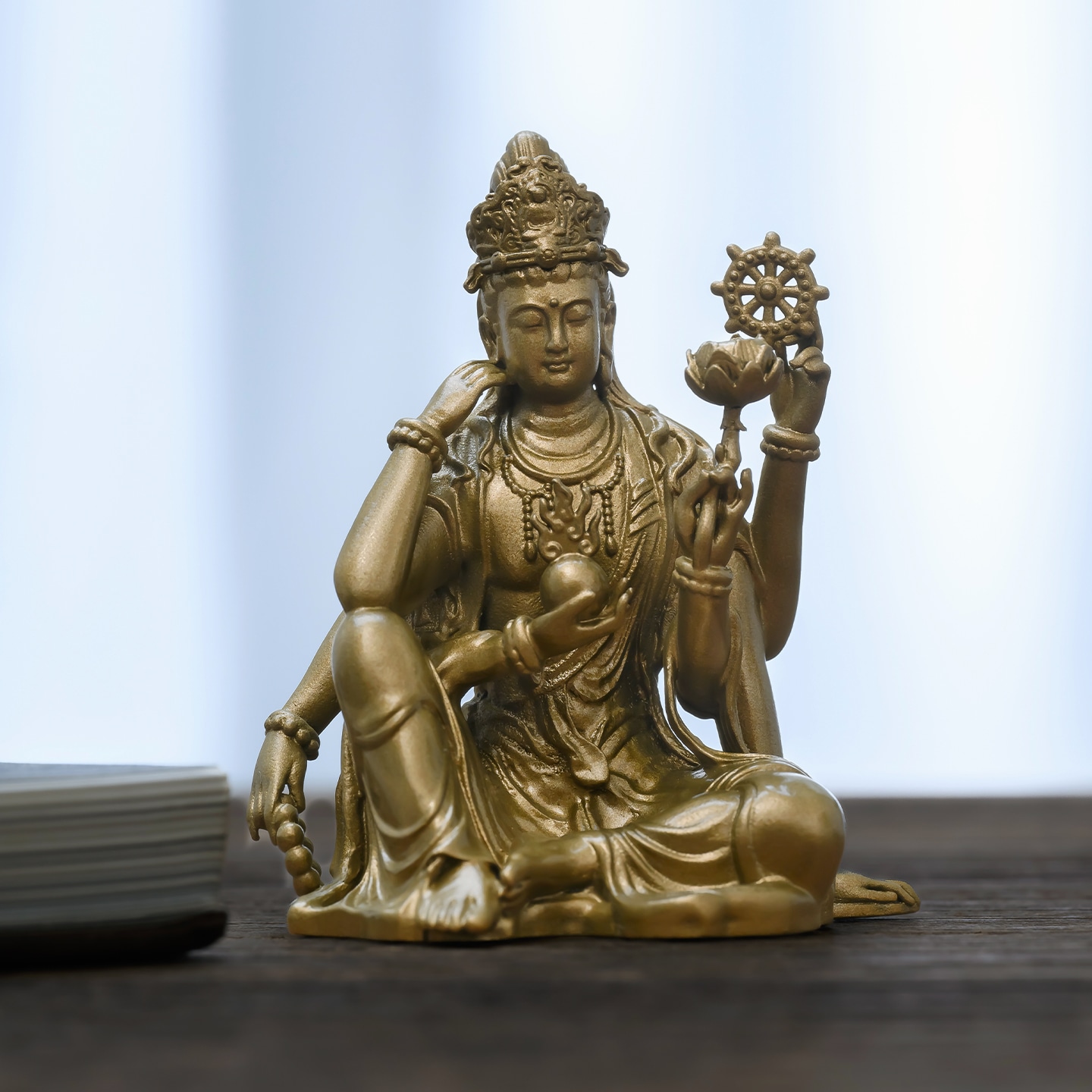 古色真鍮 如意輪観音 菩薩 像 小型 瞑想 守護 願い成就 家庭祭壇 供養 学業成就 心願成就