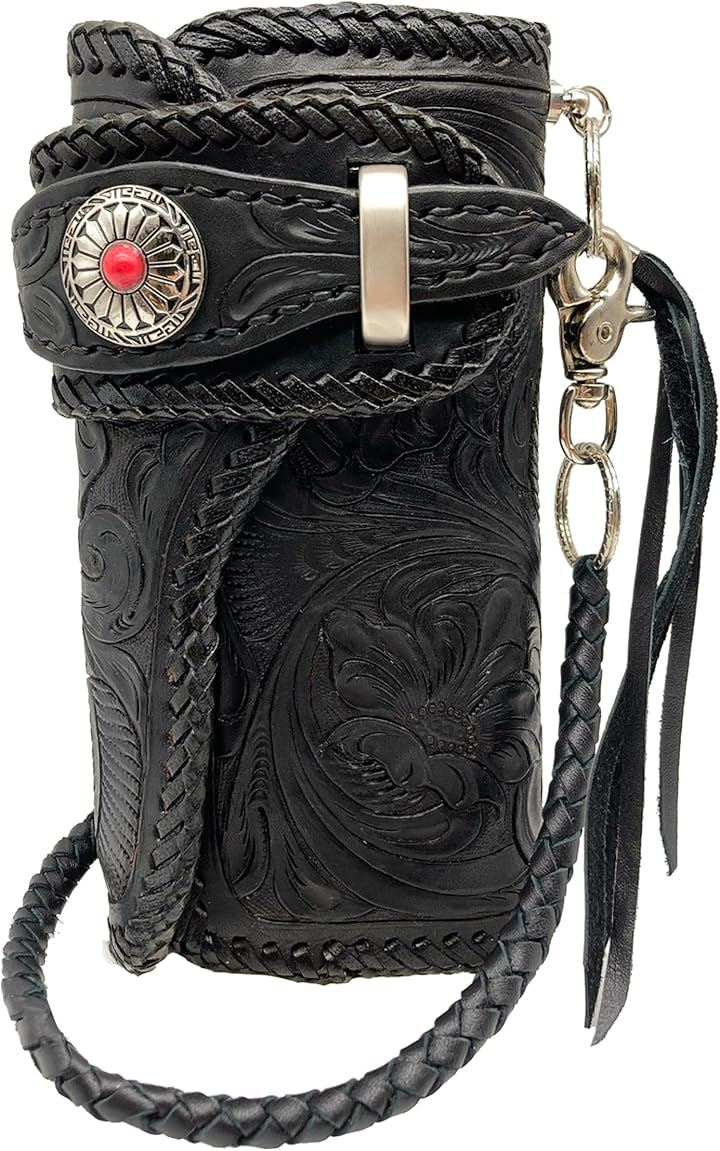 バイカーズウォレット カービング メンズ 財布 長財布 ベルト (ブラック/ブラック ベルト, 10cm x 20.3cm x 3.8cm)