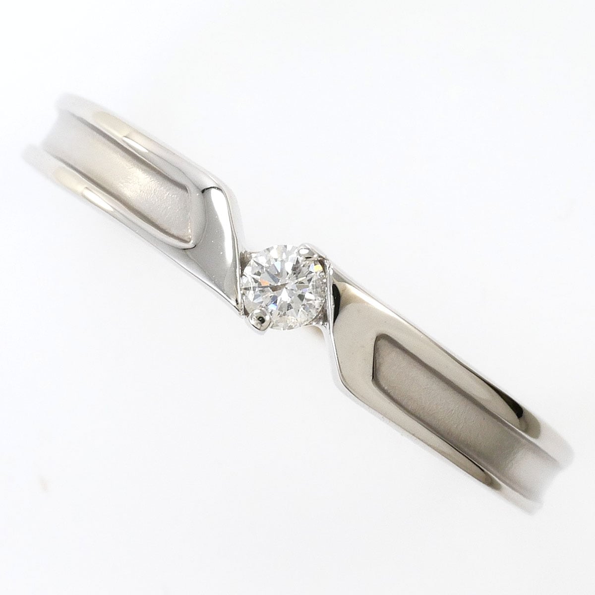 K14 14金 WG ホワイトゴールド リング・指輪 15号 ダイヤモンド 0.07ct 総重量約2.2g ジュエリー 中古