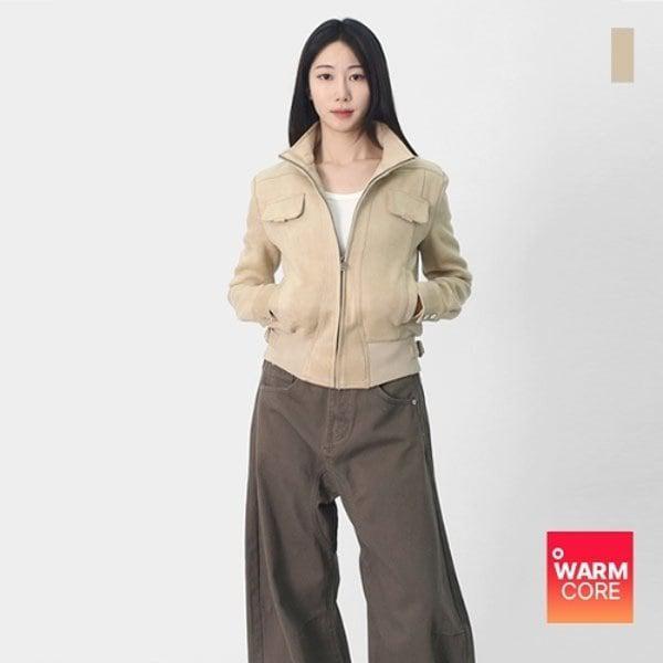 女性スエードミンク裏地クロップドブルゾンジャケットSMV006