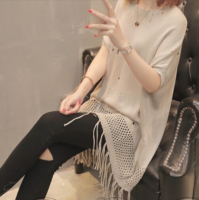 ２色 トップス チュニック レディース 春 秋 きれいめ ゆったり ゆったり ひざ丈 五分袖 Uネック ラウンドネック 襟なし 透け感 シースルー プルオーバー 灰色 グレー ベージュ パステルカラー