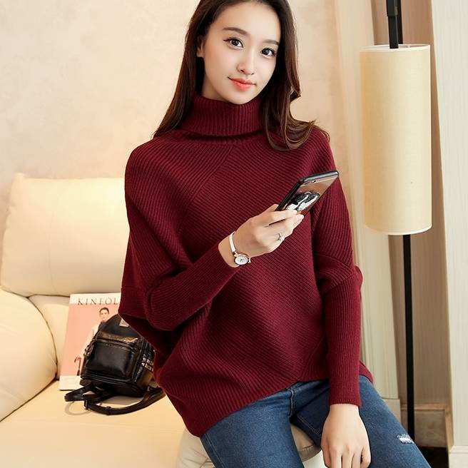 バイカラー ニット レディース 3色 リブニット トップス ハイネック セーター 長袖 アシンメトリー 切り替え リブ スリーブ コクーン ビッグシルエット オーバーサイズ 春 秋 冬 白 赤 黒 ホ