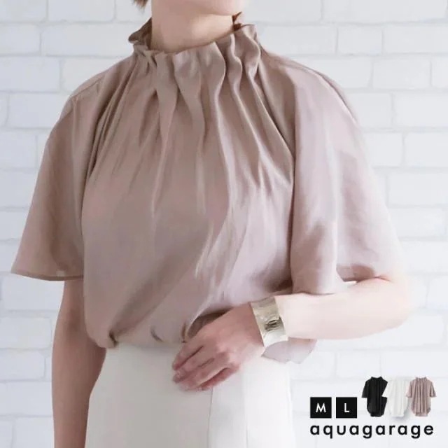 【迅速出荷】販売最低価 ! ネックギャザーソリッドブラウス 春 夏 秋 M L レディース