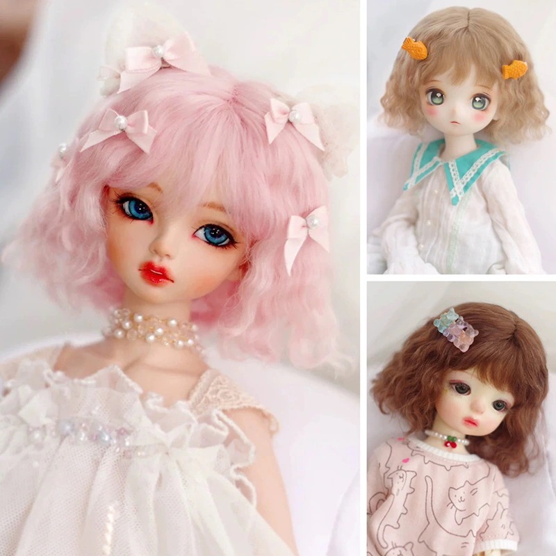 BJDドールウィッグ パーマ モヘア 小顔SD/MSD/幼SD/1/8サイズ球体関節人形用