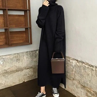新品登場 ワンピース ロングワンピース ニットワンピース 長袖 ハイネック ロング丈 サイドスリット かわいい 大人可愛い きれいめ シンプル カジュアル 上品 おしゃれ かっこいい 大人女子 こなれ