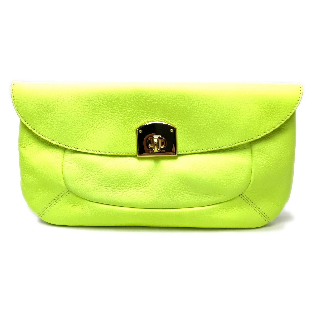 Sergio Rossi セルジオロッシ クラッチバッグ クラッチバッグ ターンロック カバン パーティバッグ レザー 蛍光イエロー