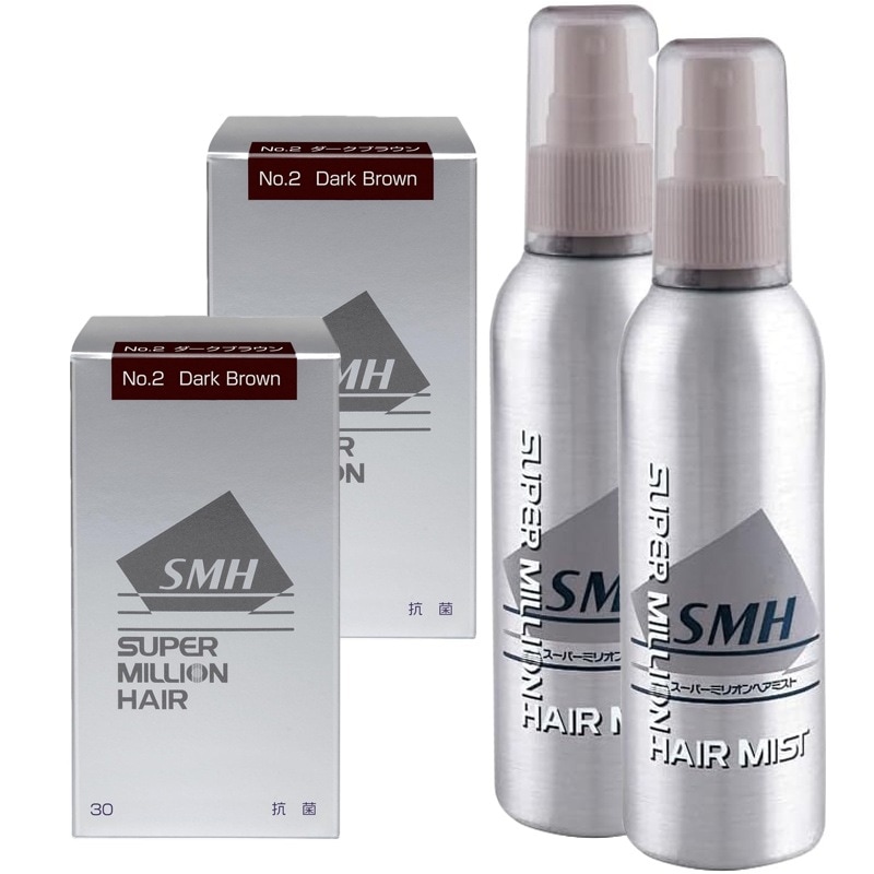 ルアン スーパーミリオン ヘアー ダークブラウン 30g ×2個 + ヘアミスト 165ml ×2本 セットミリオンヘア 髪の毛 薄毛 増毛 パウダー 薄毛隠し ヘアパウダー メンズ レディース 女性