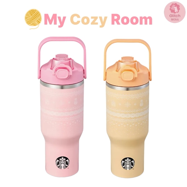 韓国 ウィンターニット ピンク カール タンブラー 946ml/大容量/水筒