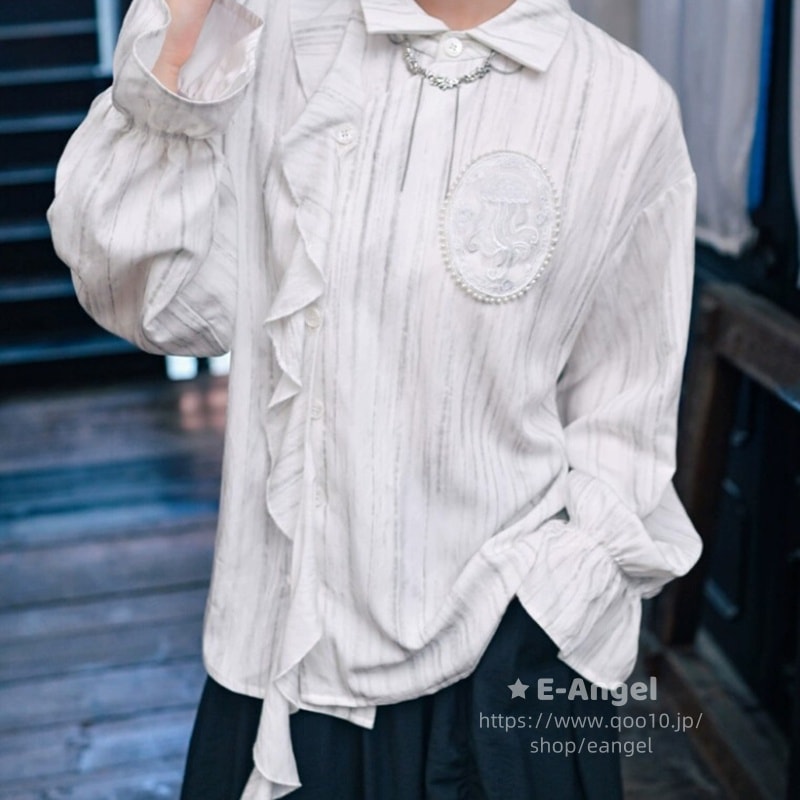 シャツ ブラウス 長袖 レディース リボン 個性的 トップス オリジナル フリル袖 かわいい エレガント