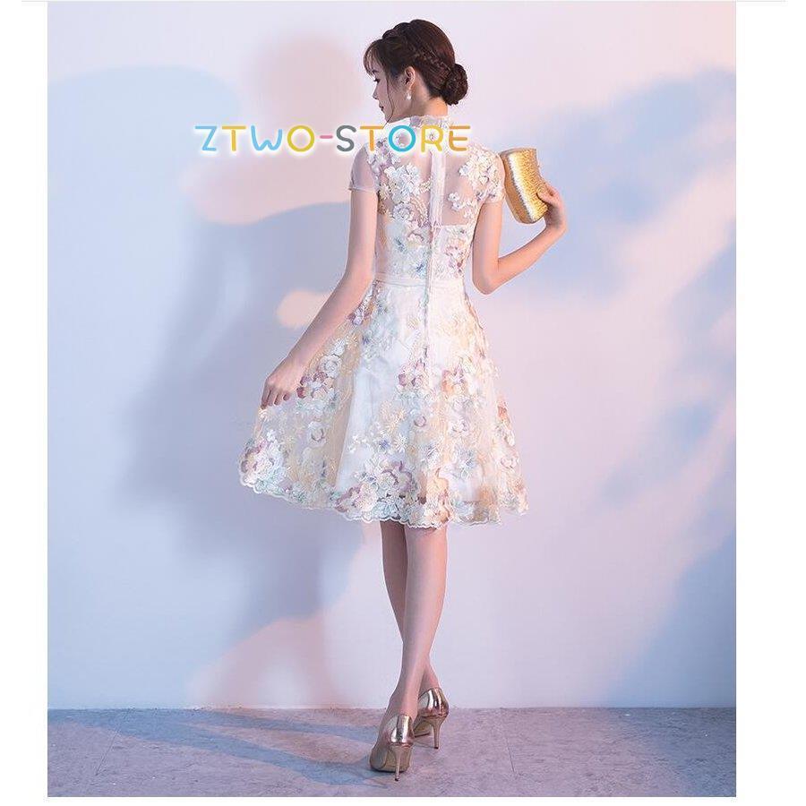 ワンピースドレスドレス立ち襟 ワンピース ミモレドレス カラードレス ウエディングドレス お呼ばれ 30代40代 二次会 成人式 披露宴 パーティードレス 謝恩会 20代 10代