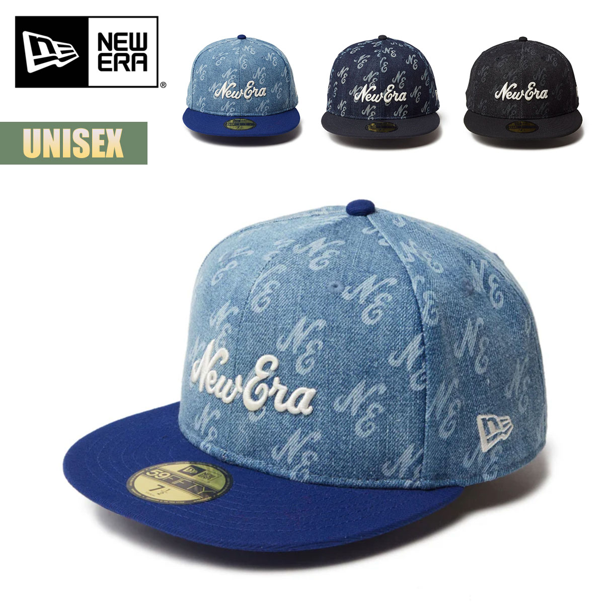 キャップ 帽子 59FIFTY Denim Monogram ウォッシュドデニム インディゴデニム ブラックデニム モノグラム ロゴ 刺繍 ユニセックス CAP