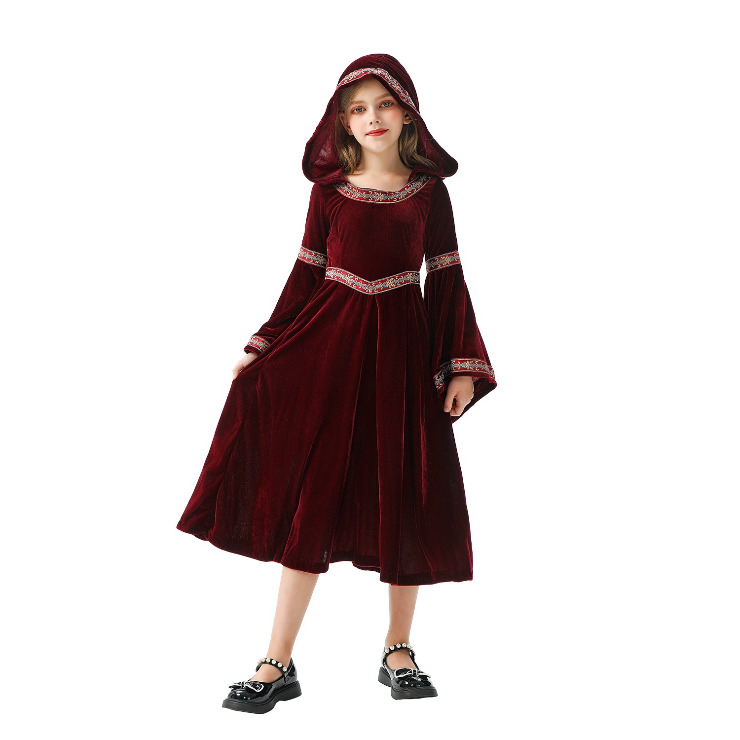 ハロウィンの子供用コスチュームレトロ宮殿風子供服魔女の赤ずきん中世ルネッサンス風女の子ドレス