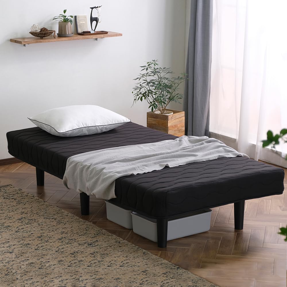 寝心地にこだわった脚付きマットレス セミシングル ボンネルコイルマットレス ブラック 防菌・防臭・防ダニ 多層構造の厚さ約17cm 圧縮梱包でコンパクトにお届け 脚付きマットレス マットレス ベッド