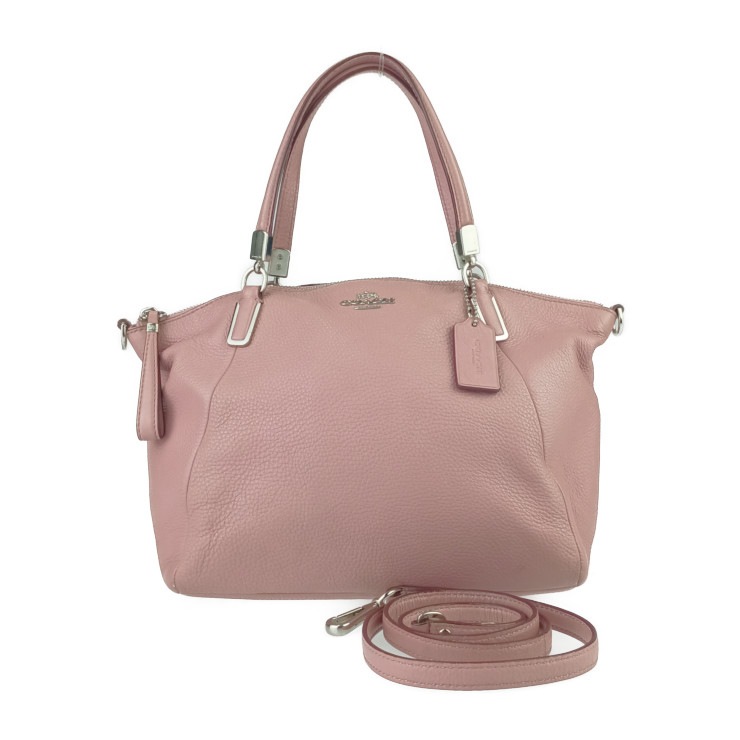 美品 COACH コーチ ハンドバッグ スモール ケルシー サッチェル F34493 ピンク系 シルバー金具 レザー レディース 2WAY ショルダーバッグ【本物保証】