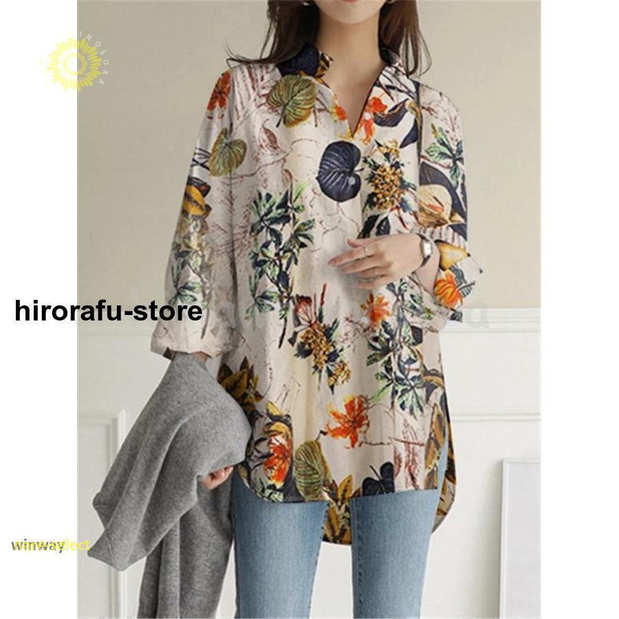 シャツ ブラウス レディース トップス チュニック 長袖 夏 花柄 体型カバー 大きいサイズ プルオーバー 40代 50代