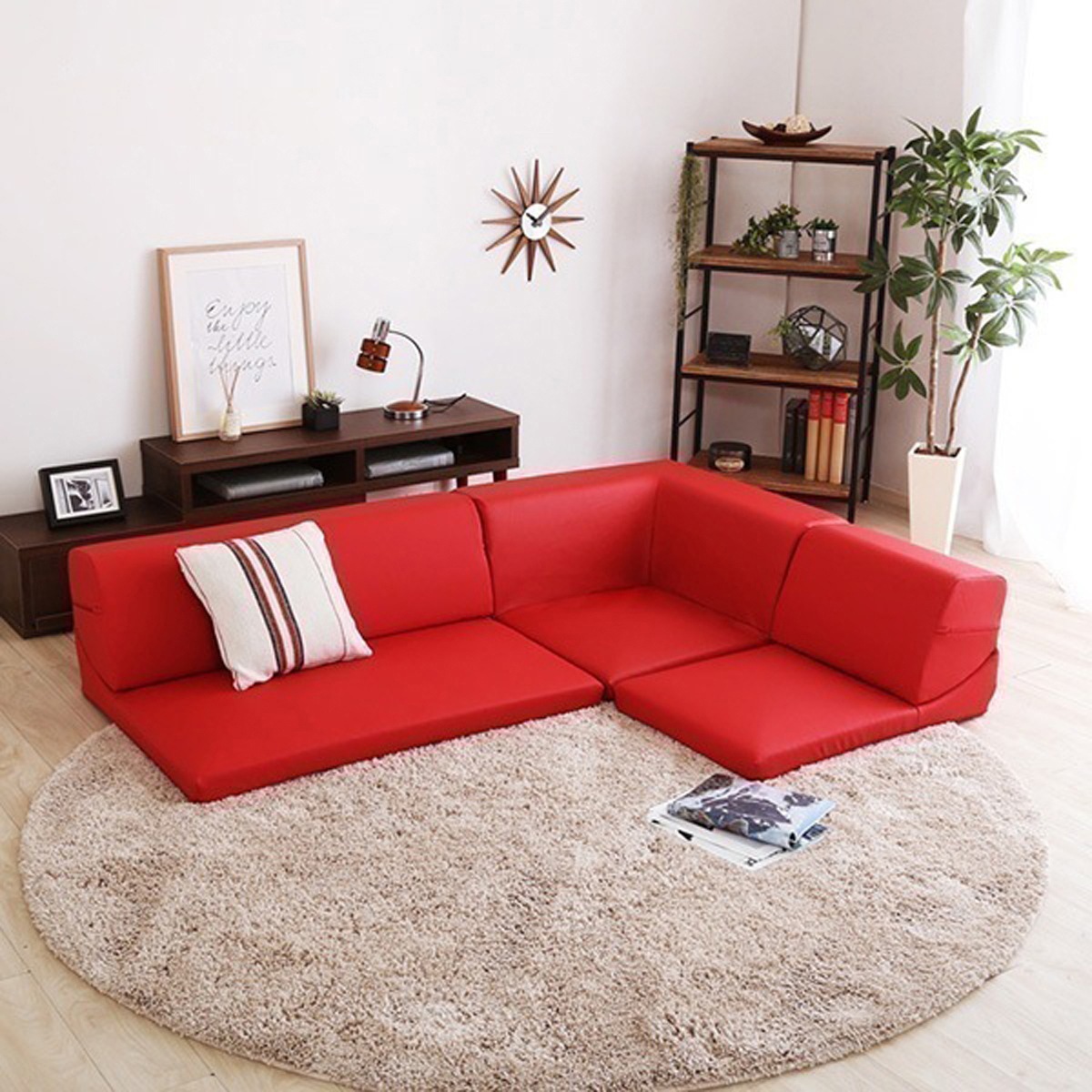 ローコーナーソファ 使い方自由自在 フロアソファ レザー調 おしゃれ ソファー